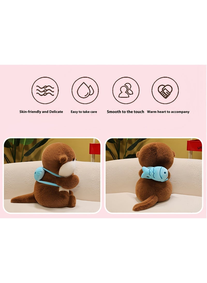 لعبة بلوش بنية داكنة 30 سم - ناعمة بلوشية مع حقيبة ظهر سمكية قابلة للإزالة. هدية للأطفال وديكور المنزل - Image 5